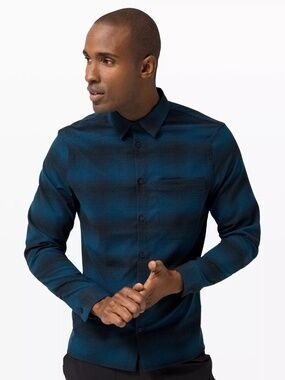 Lululemon Masons Peak Flannel L/S Shirt Blue Black Stripe